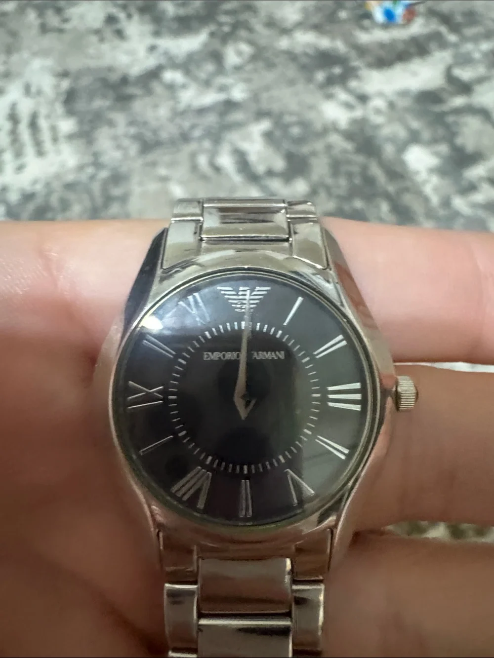 Emporio Armani Silver Bracelet Watch with Black Dial